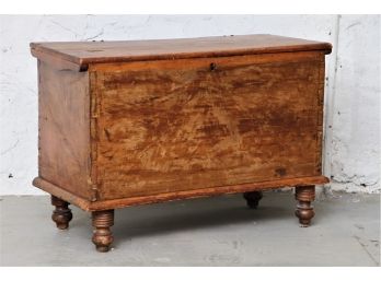 19th Century American Pine Trunk With Faux Painted Front Panel