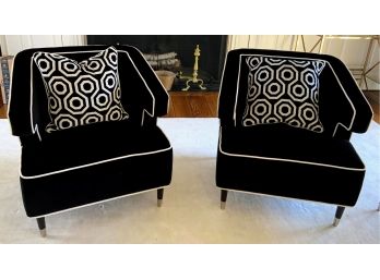 Worlds Away Modern Club Chairs In Osborne & Little Black Velvet