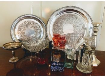 Mixed Lot - Antique Glassware, Weighted Silver Candy Dish, Candlestick, And More!