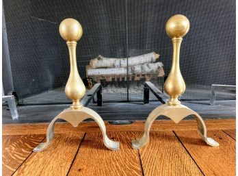 Large Vintage Brass Andirons