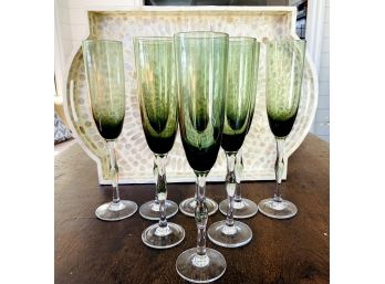 Pretty Green Champagne Glasses & Decorative  Tray