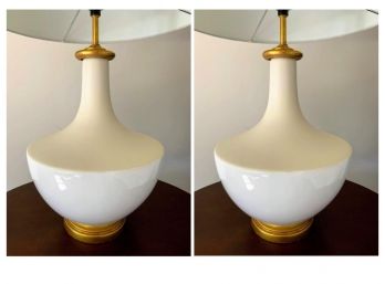 Pair Of White And Gold Table Lamps