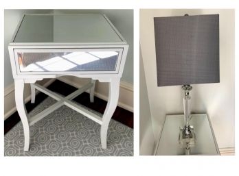 Mirrored Side Table And Lamp