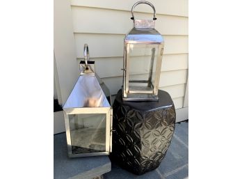 Pair Of Outdoor  Lanterns & Garden Stool