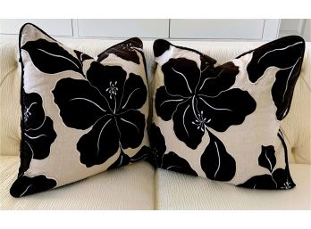 Pair Of 18'Sq Pillows -Silk Flower On Linen