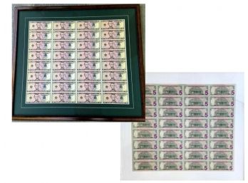 $160!! Double Sided Sheet Of Actual $5.00 Bills From The US Mint