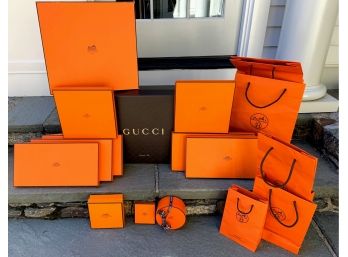 Large Lot 0f Designer Boxes And Bags - Gucci And Hermes