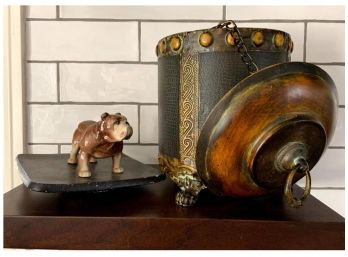 Bulldog And Decorative Jar With Lid