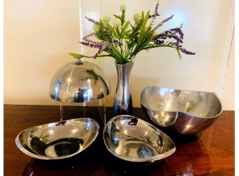 Nambe Vase And Nabe Style Serving Pieces With Dome