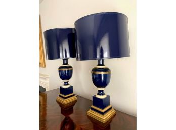 Par Of Navy And Gold Lamps