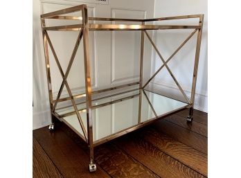 Worlds Away Gold Toned Glass And Mirror Bar Cart