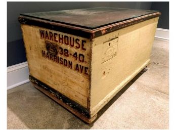 Cool Vintage Crate On Casters With Glass Top. - Rolling Table!