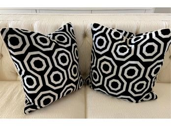 Pair Of 18'Sq Velvet Pillows  - Black Hex Pattern