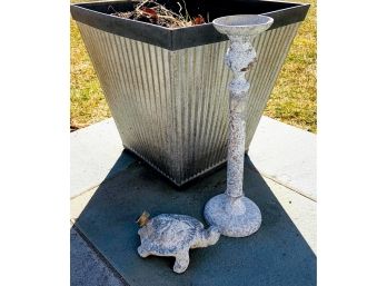 Resin Planter And Outdoor Turtle And Candlestick