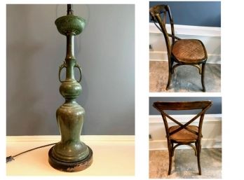 Cool Antique Metal Lamp (great Size And Color) And Bistro Chair