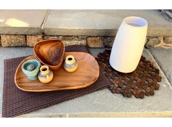 Organic Mixed Lot - Trivet, Serving Pcs, Mortar And Pestle, Jars And Set Of 8 Placemats