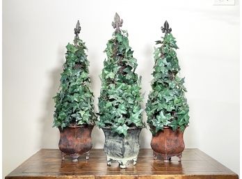 Three Faux Ivy Topiary