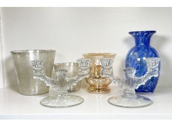 Assortment Of Glass Vases And Candlesticks