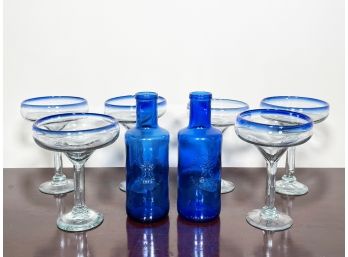 Handblown Blue Margarita Glasses And More