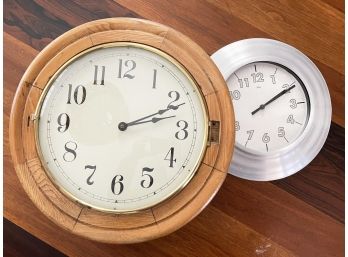 A Wall Clock Pairing - Wood And Metal