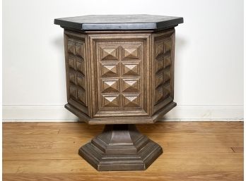 A Vintage Hexagonal End Table With Soap Stone Top