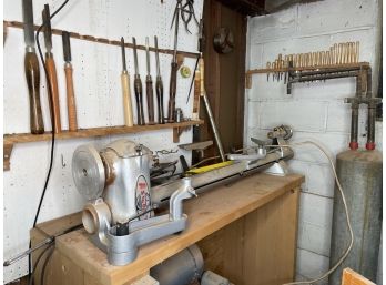 A Myford Lathe With An Assortment Of Garrett Wade Chisels