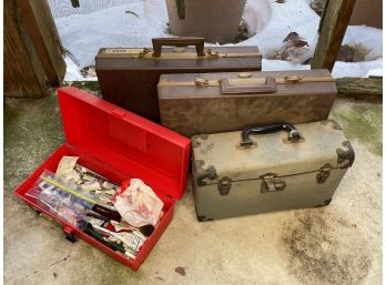 Vintage Briefcases And Oil Paint Set