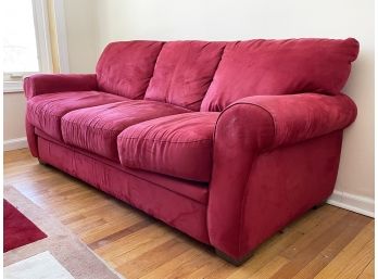 A Contemporary Red Microfiber Sofa