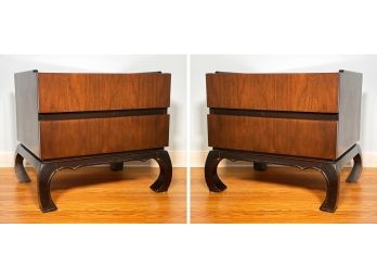 A Pair Of Mid Century Modern Lacquer Veneer Chinoiserie Nightstands Circa 1967 By Modernaire Furniture