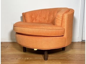 An Amazing Mid Century Modern Swivel Chair In NEW Orange Wool Tweed