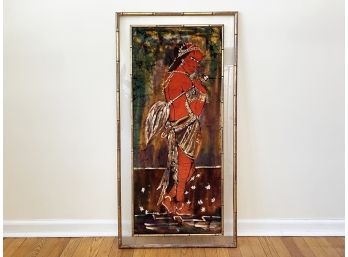 A Vintage Lucite And Faux-Bamboo Framed Batik