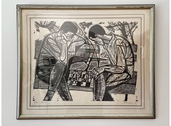 A Vintage Framed Woodcut By Irving Amen, C 1964