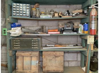 Basement Bonanza - Vintage Metal File Shelves, Ammunition Crates, And Bench Grinder!