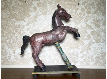 A Large Antique Painted Carved Wood Horse