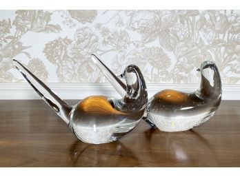 A Pair Of Steuben Glass Doves