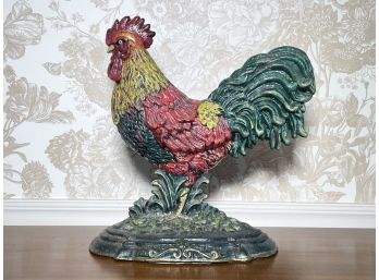 A Large Antique Cast Iron Rooster Doorstop