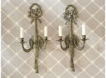 A Pair Of Antique Bronze Wall Sconces