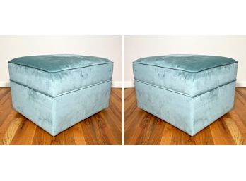 A Pair Of Velvet Upholstered Ottomans - One NEW IN BOX