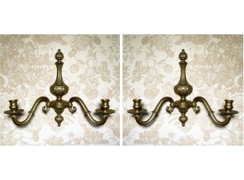 A Pair Of Large Antique Brass Candle Sconces