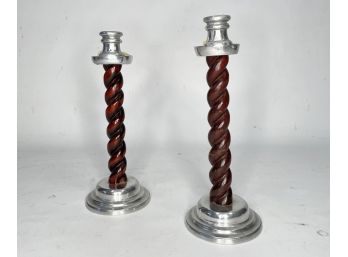 A Pair Of Barley Twist Candlesticks