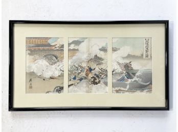 A Vintage Hand Colored Chinese Triptych Print