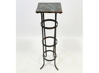 An Elegant Tile And Wrought Iron Plant Stand