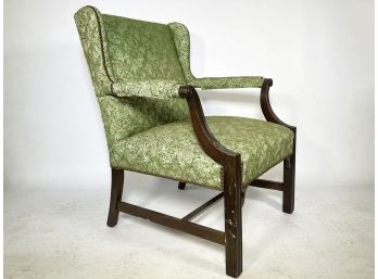 A Vintage Carved Mahogany Upholstered Armchair