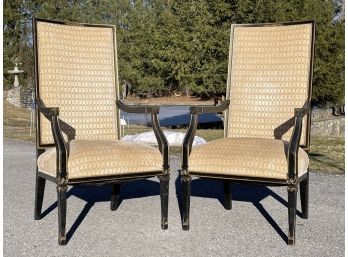 A Pair Of Vintage Maison Jansen High Back Arm Chairs