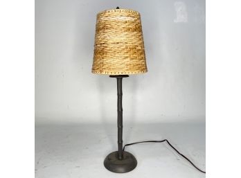 A Chinese Chippendale Style Stick Lamp With Cane Shade