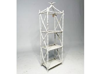 A Diminutive Wrought Iron Bamboo Form Etagere