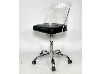 A Custom Lucite And Leather Rolling Chair By Tainoki Furniture