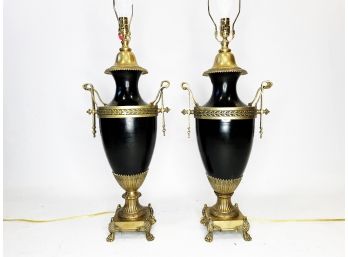 A Pair Of Brass And Metal Neoclassical Lamps