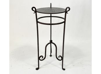 A Hammered Wrought Iron Side Table Or Plant Stand With Star Motif