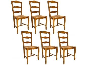 A Set Of Vintage Pine French Provincial Rush Seated Chairs